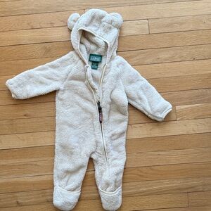 L.L. Bean Cream Sherpa Footed Baby One-Piece with Hood
